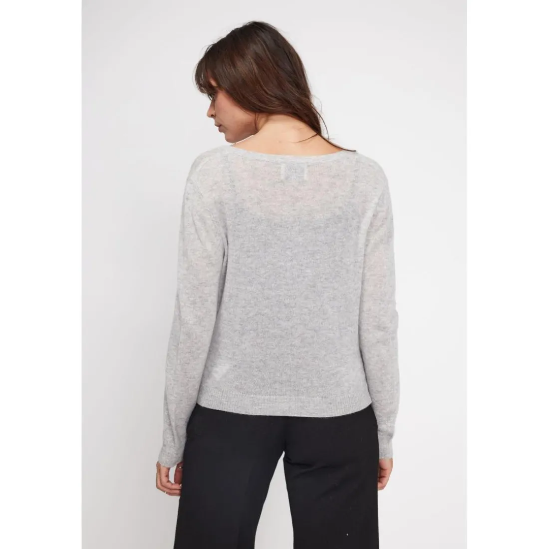 Cardigan col rond femme ZIKA en cachemire gris perle