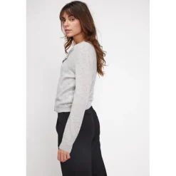 Cardigan col rond femme ZIKA en cachemire gris perle