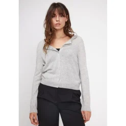 Cardigan col rond femme ZIKA en cachemire gris perle