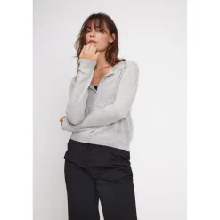 Cardigan col rond femme ZIKA en cachemire gris perle