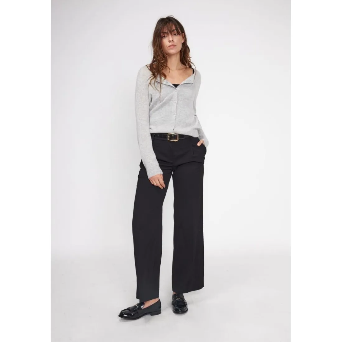 Cardigan col rond femme ZIKA en cachemire gris perle
