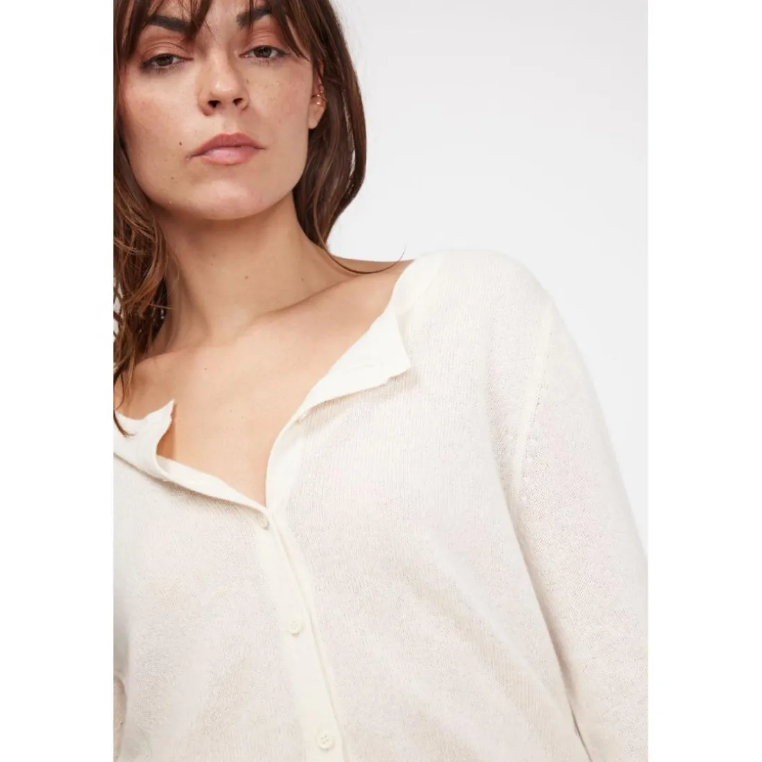 Cardigan col rond femme ZIKA en cachemire ecru