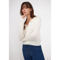 Cardigan col rond femme ZIKA en cachemire ecru