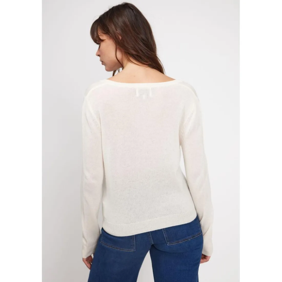 Cardigan col rond femme ZIKA en cachemire ecru