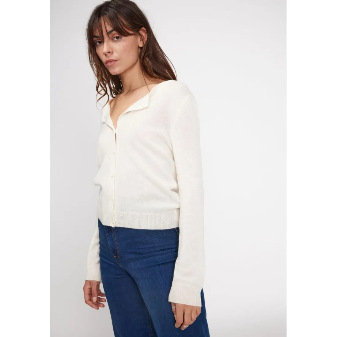 Cardigan col rond femme ZIKA en cachemire ecru