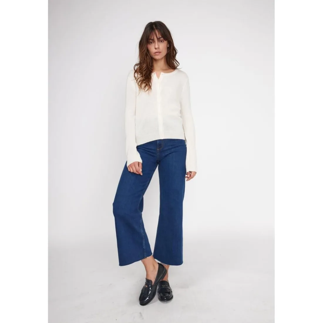 Cardigan col rond femme ZIKA en cachemire ecru