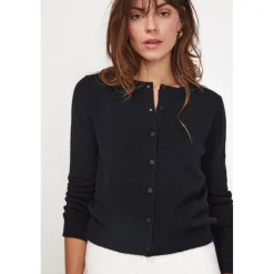 Cardigan col rond femme ZIKA en cachemire noir