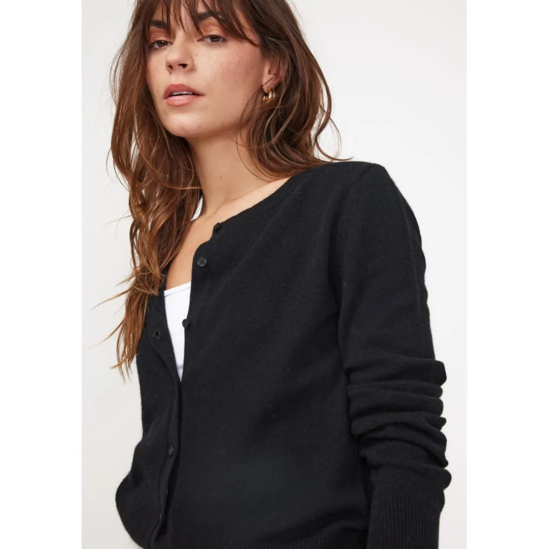 Cardigan col rond femme ZIKA en cachemire noir