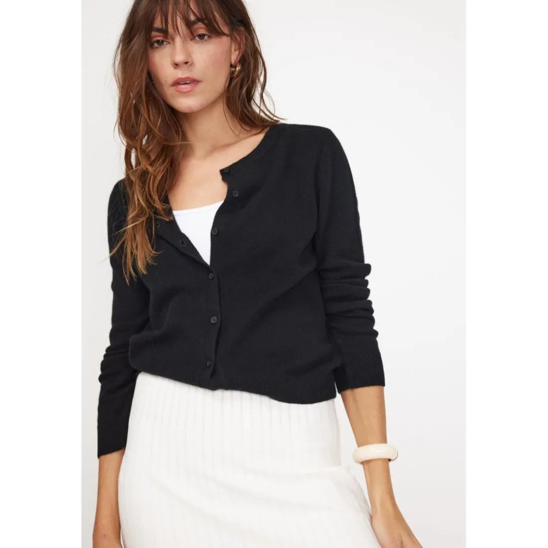 Cardigan col rond femme ZIKA en cachemire noir