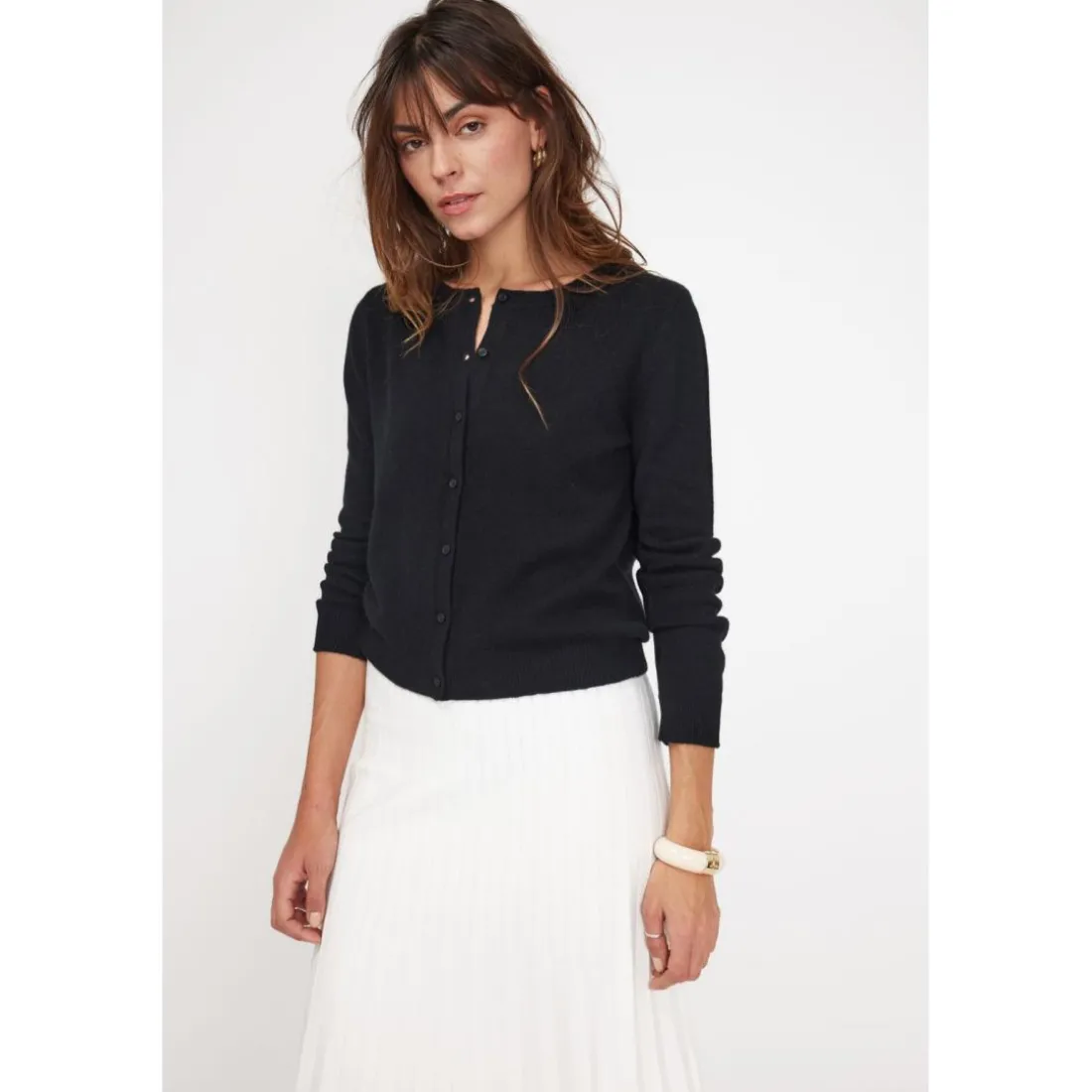 Cardigan col rond femme ZIKA en cachemire noir