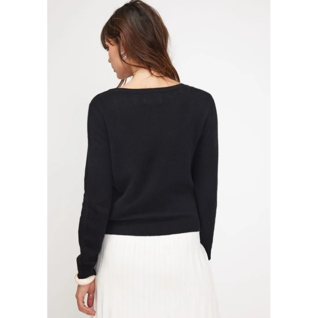 Cardigan col rond femme ZIKA en cachemire noir