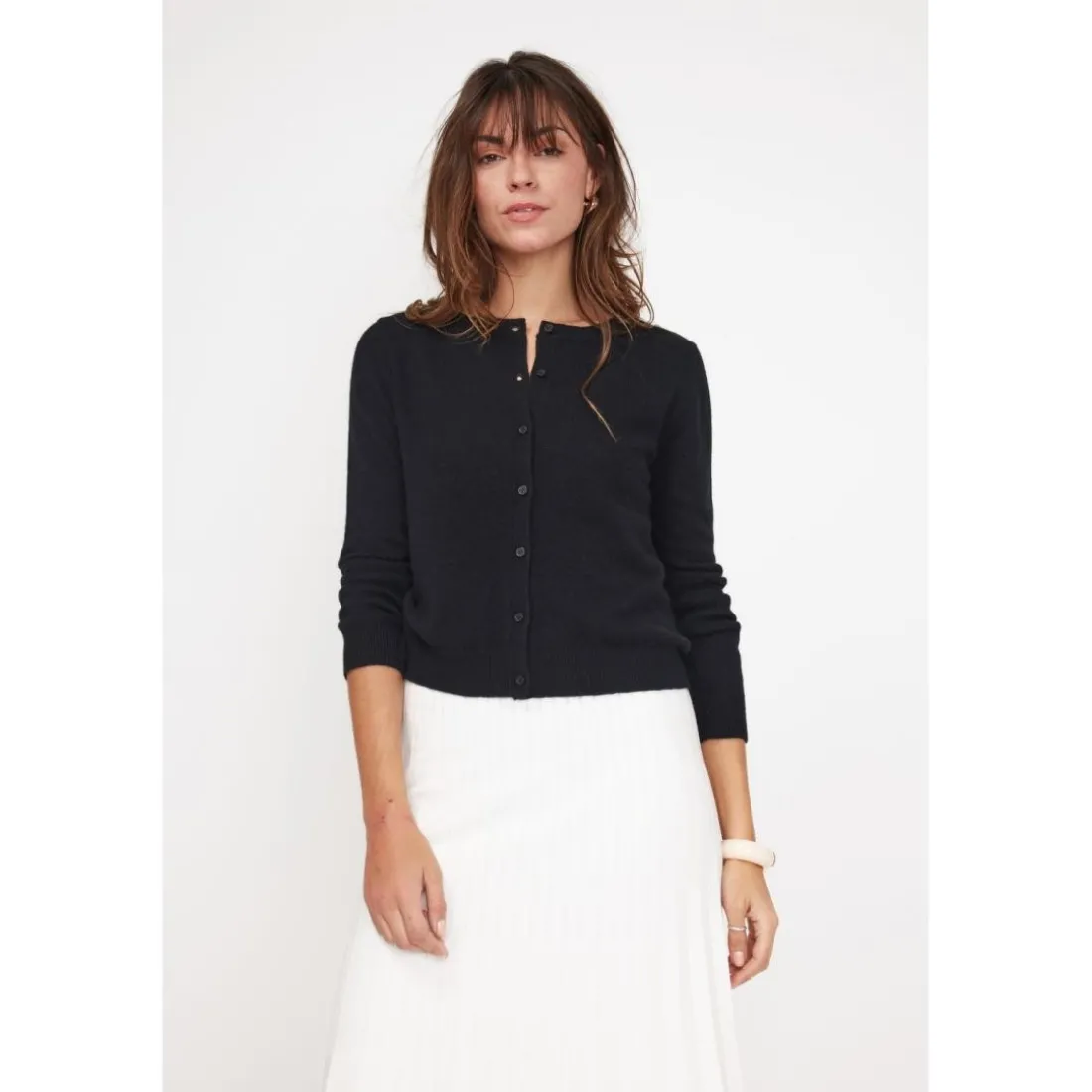 Cardigan col rond femme ZIKA en cachemire noir