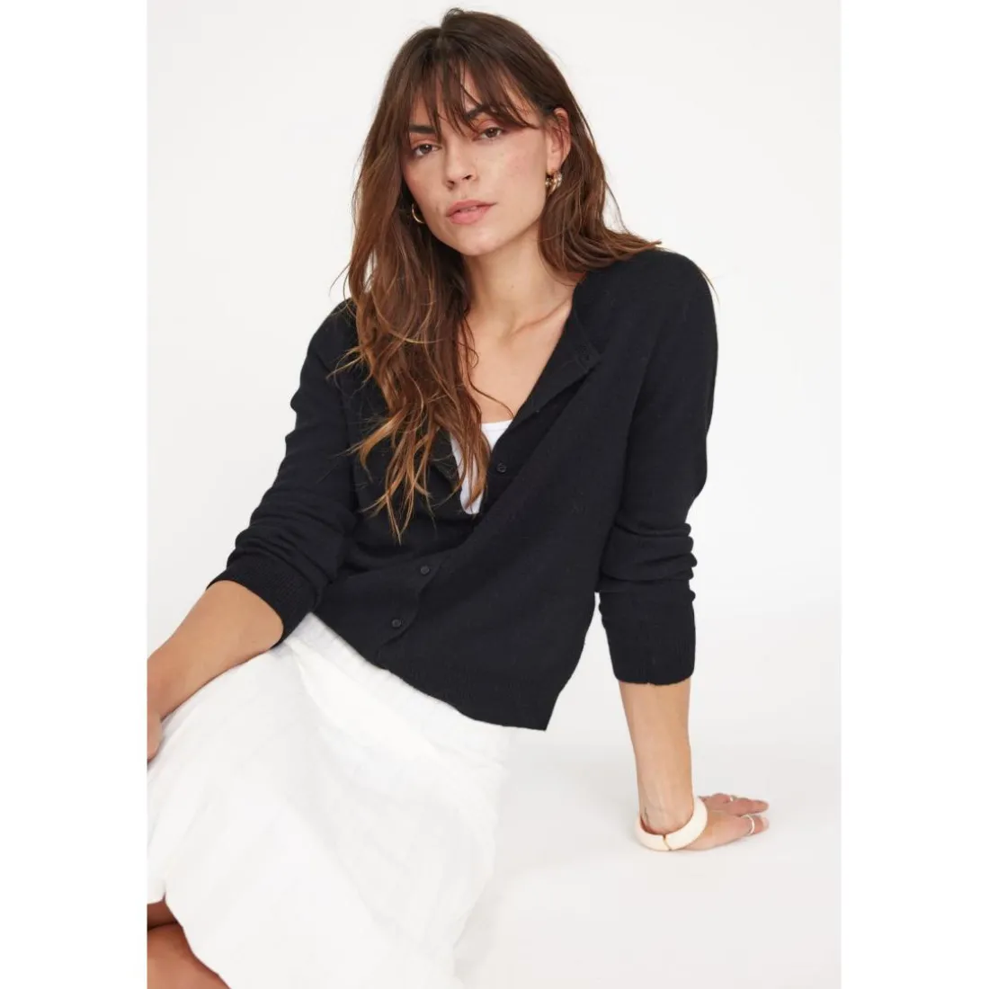 Cardigan col rond femme ZIKA en cachemire noir