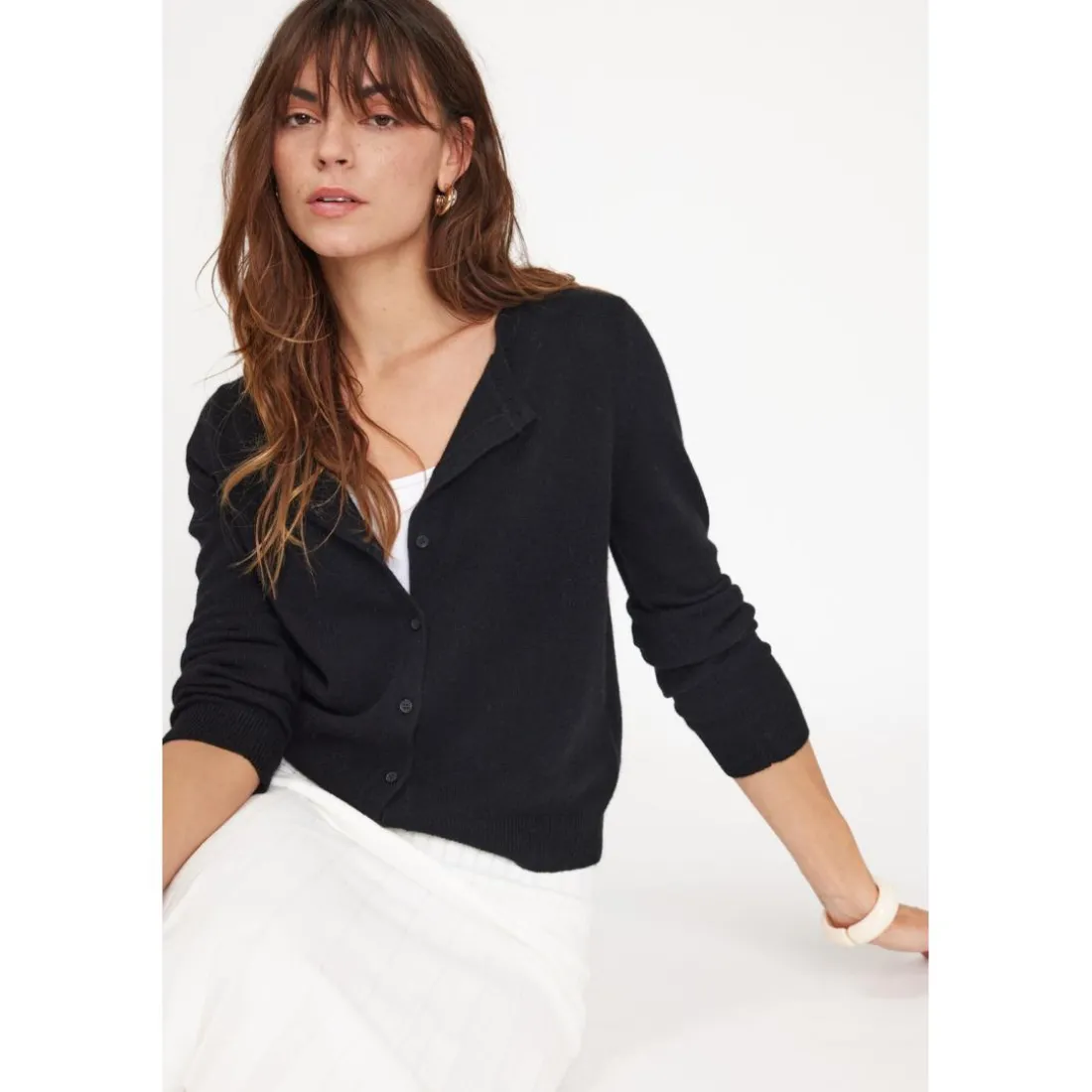 Cardigan col rond femme ZIKA en cachemire noir
