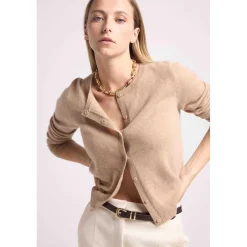 Cardigan col rond femme ZIKA en cachemire new beige creme