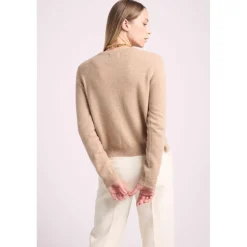 Cardigan col rond femme ZIKA en cachemire new beige creme
