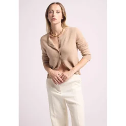 Cardigan col rond femme ZIKA en cachemire new beige creme