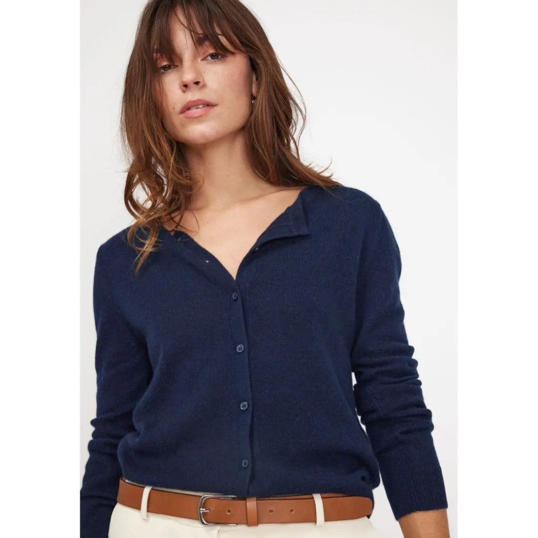 Cardigan col rond femme ZIKA en cachemire bleu marine
