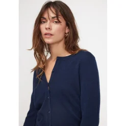 Cardigan col rond femme ZIKA en cachemire bleu marine