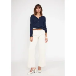 Cardigan col rond femme ZIKA en cachemire bleu marine