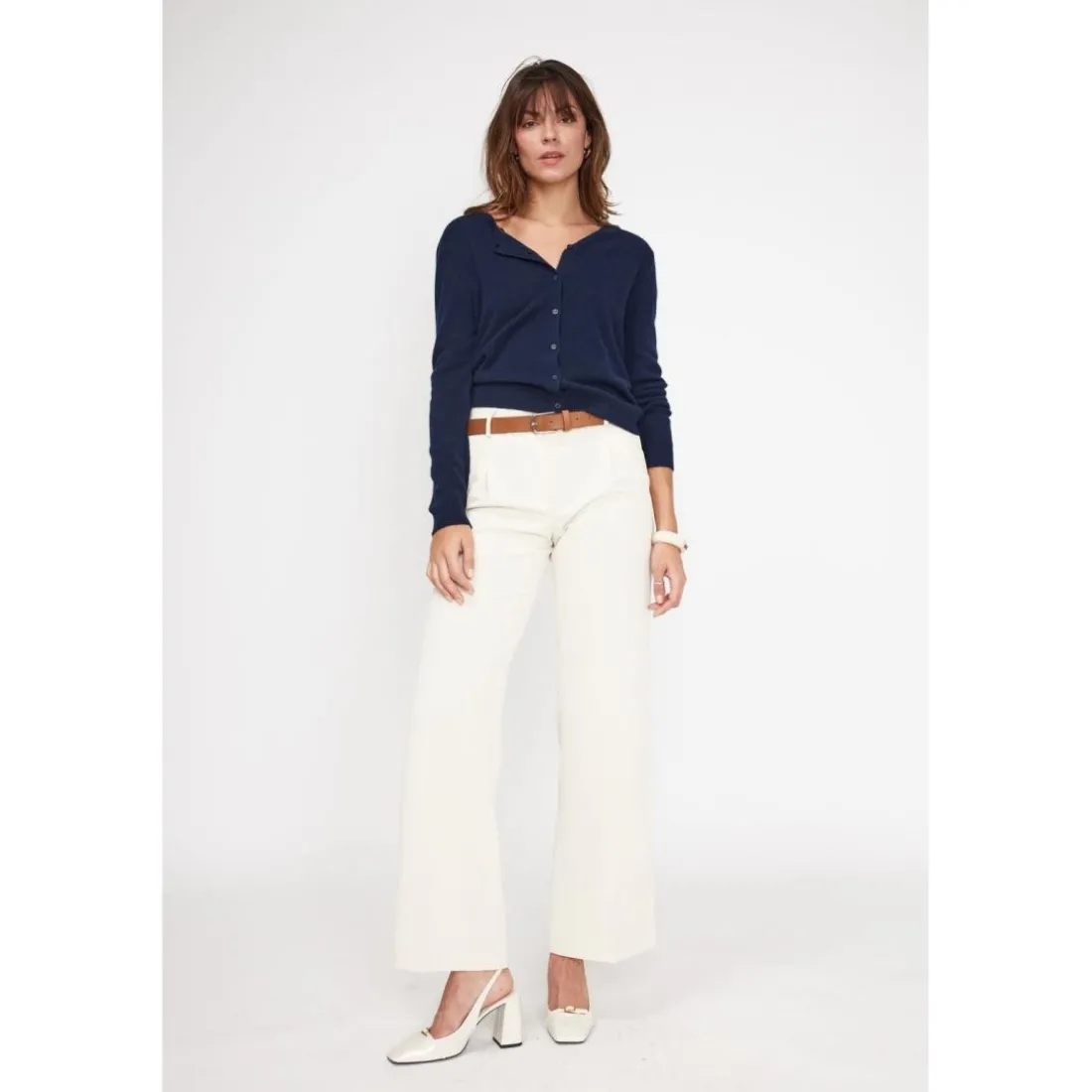 Cardigan col rond femme ZIKA en cachemire bleu marine