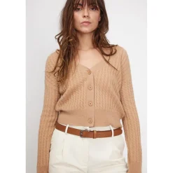 Cardigan col V torsade boxy femme ZIKARIA en cachemire beige