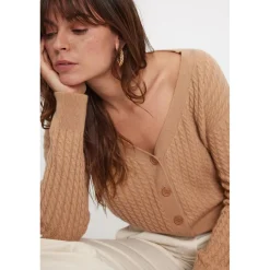 Cardigan col V torsade boxy femme ZIKARIA en cachemire beige
