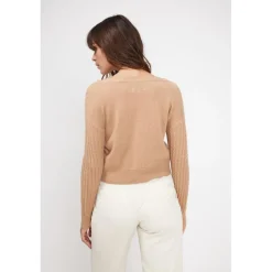 Cardigan col V torsade boxy femme ZIKARIA en cachemire beige