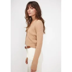 Cardigan col V torsade boxy femme ZIKARIA en cachemire beige