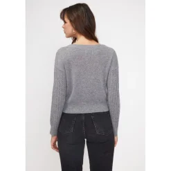 Cardigan col V torsade boxy femme ZIKARIA en cachemire gris fonce