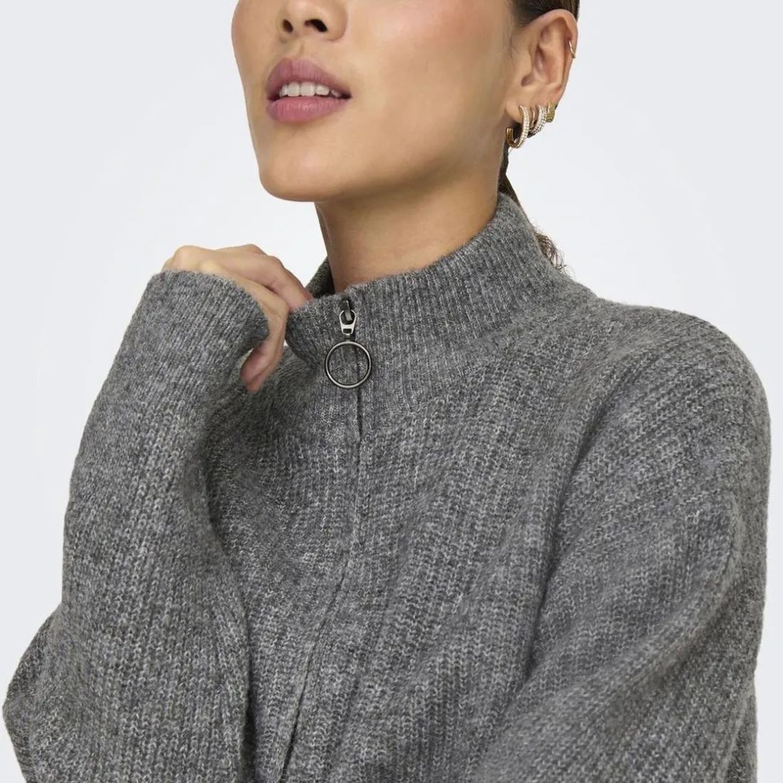Cardigan en maille col zippé Tokyo gris Fleur
