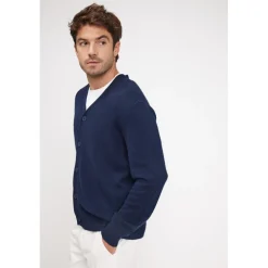 Cardigan homme col V ZAEL en cachemire bleu marine