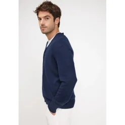 Cardigan homme col V ZAEL en cachemire bleu marine