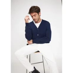 Cardigan homme col V ZAEL en cachemire bleu marine