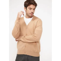 Cardigan homme col V ZAEL en cachemire beige