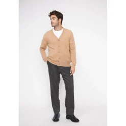 Cardigan homme col V ZAEL en cachemire beige