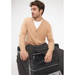 Cardigan homme col V ZAEL en cachemire beige
