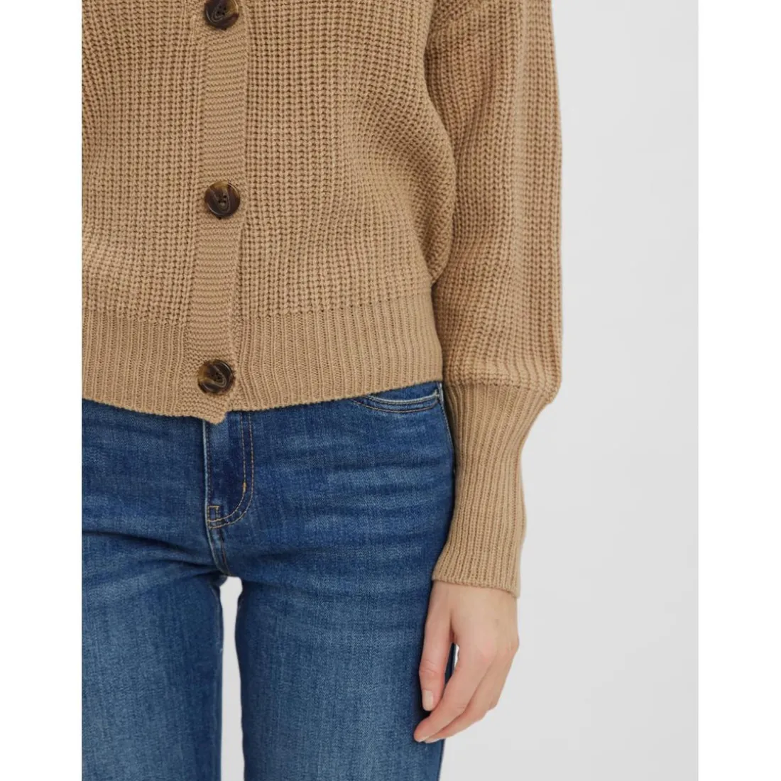 Cardigans en maille Col en V Manches longues beige Adele