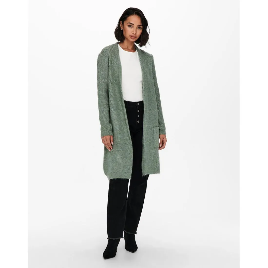 Cardigans en maille Col en V Manches longues Coupe plus longue vert Vale