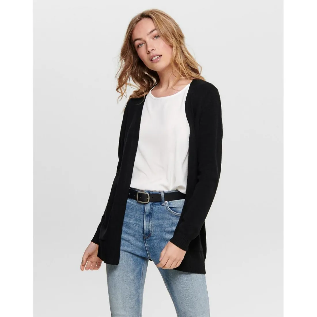 Cardigans en maille Col en V Manches longues Coupe plus longue noir Queen