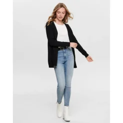 Cardigans en maille Col en V Manches longues Coupe plus longue noir Queen