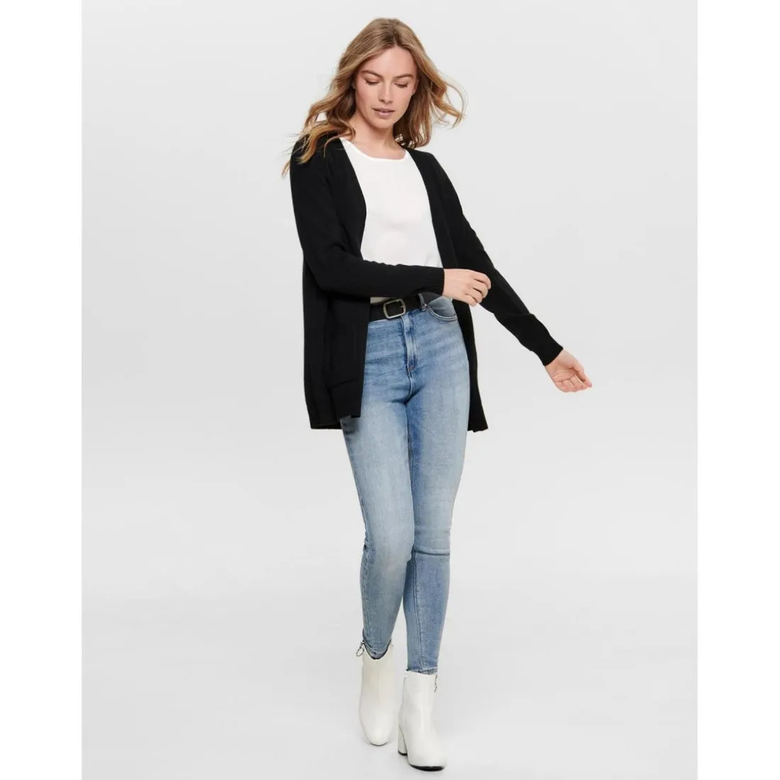 Cardigans en maille Col en V Manches longues Coupe plus longue noir Queen