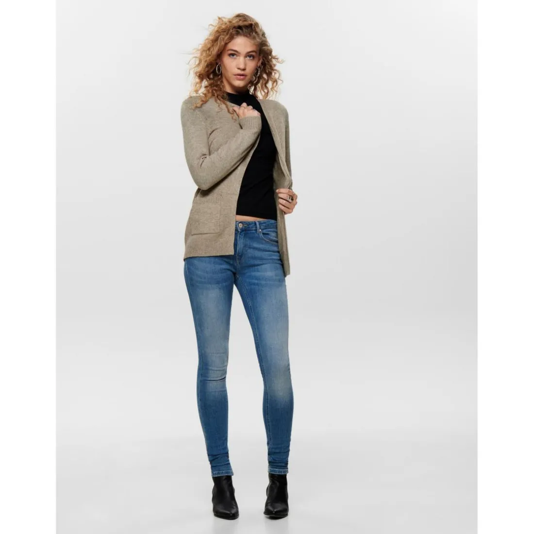 Cardigans en maille Col en V Manches longues Coupe plus longue beige