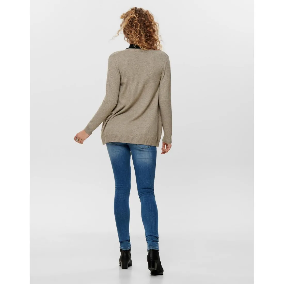 Cardigans en maille Col en V Manches longues Coupe plus longue beige