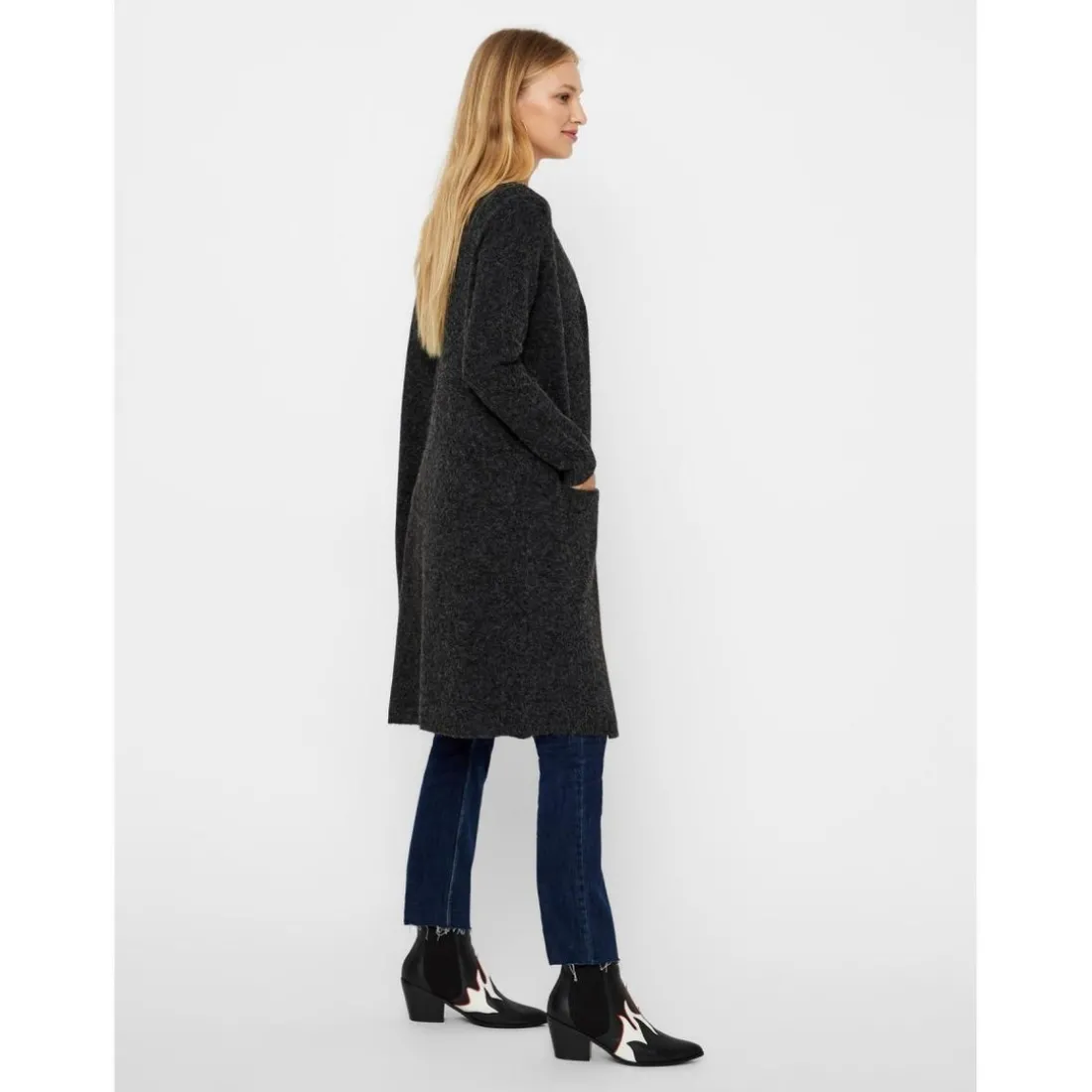 Cardigans en maille Col rond Manches longues Coupe longue noir