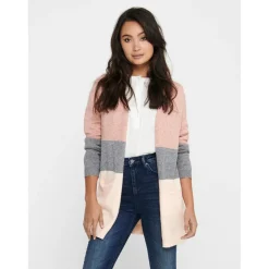 Cardigans en maille Rayures Col en V Manches longues Coupe plus longue rose Elle