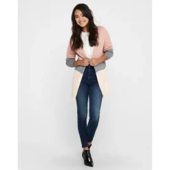 Cardigans en maille Rayures Col en V Manches longues Coupe plus longue rose Elle