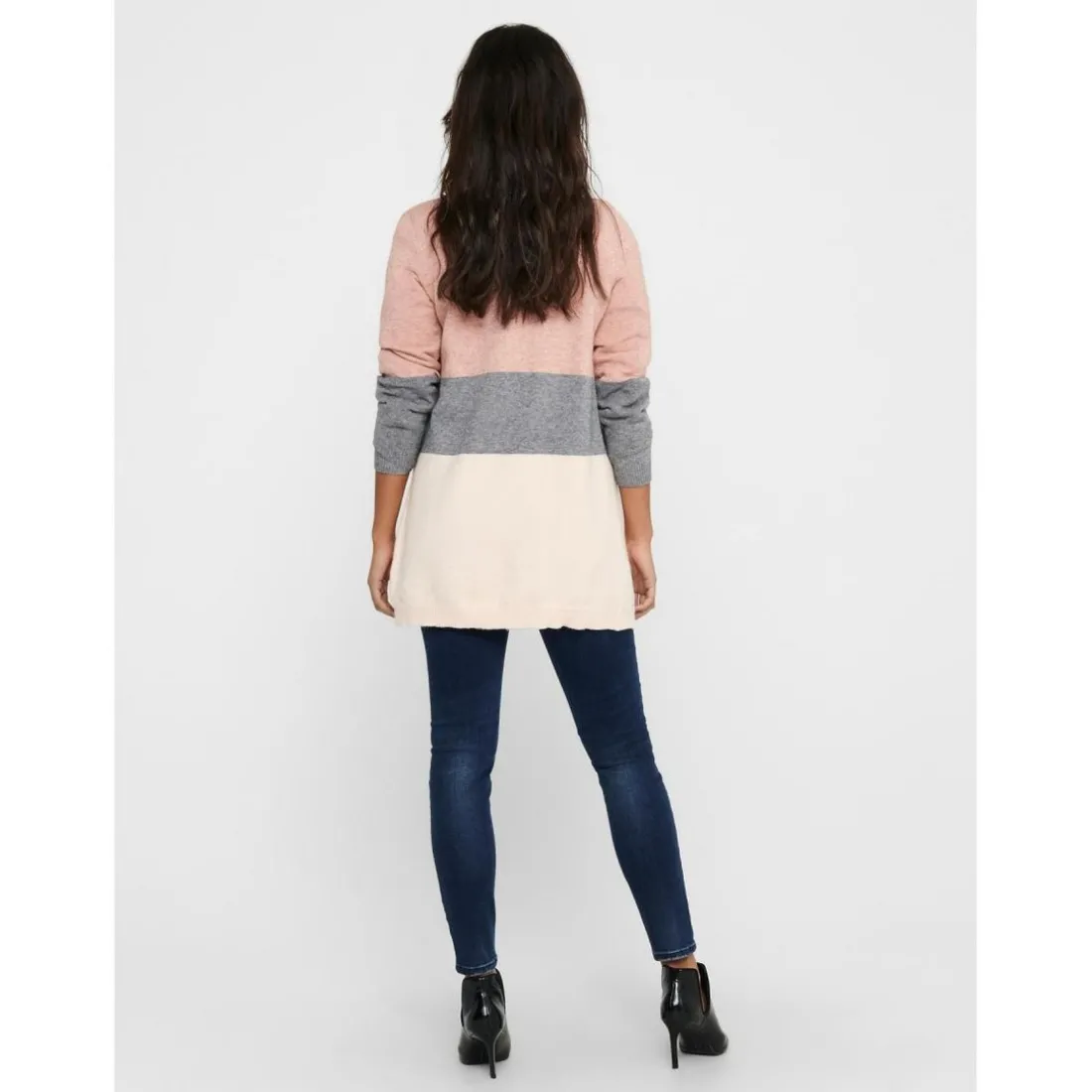 Cardigans en maille Rayures Col en V Manches longues Coupe plus longue rose Elle