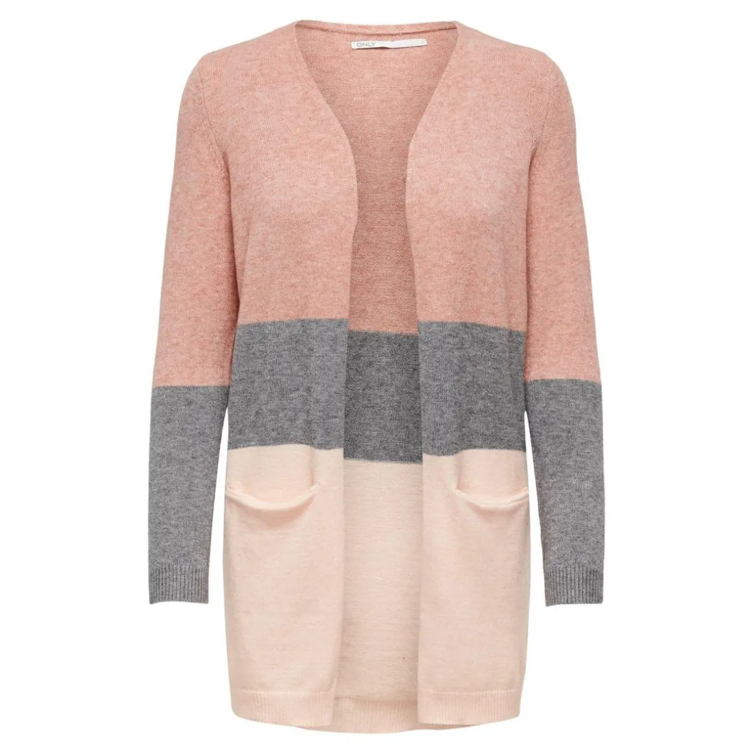 Cardigans en maille Rayures Col en V Manches longues Coupe plus longue rose Elle