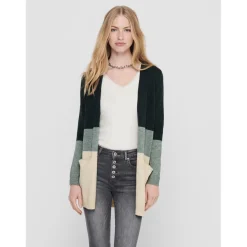 Cardigans en maille Rayures Col en V Manches longues Coupe plus longue vert